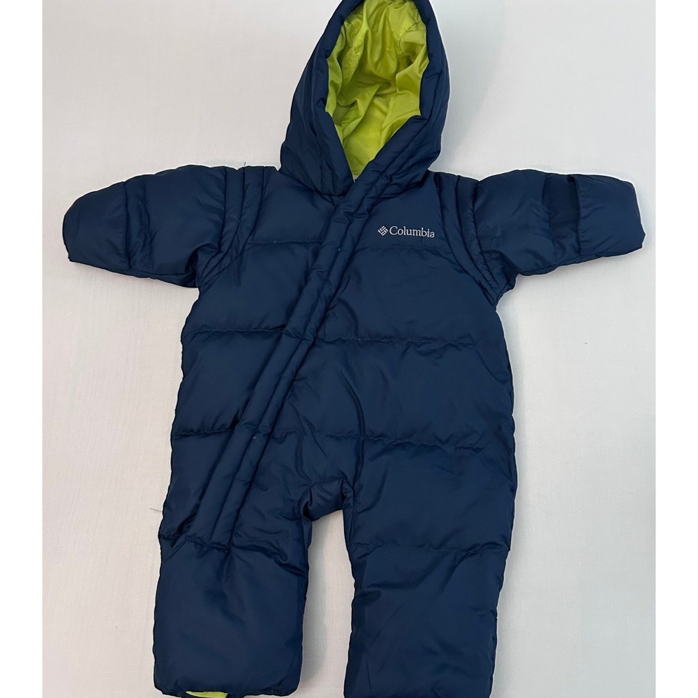 Columbia Snuggly Bunny Down Bunting Baby 6M Navy Hooded Puffer Snowsuit